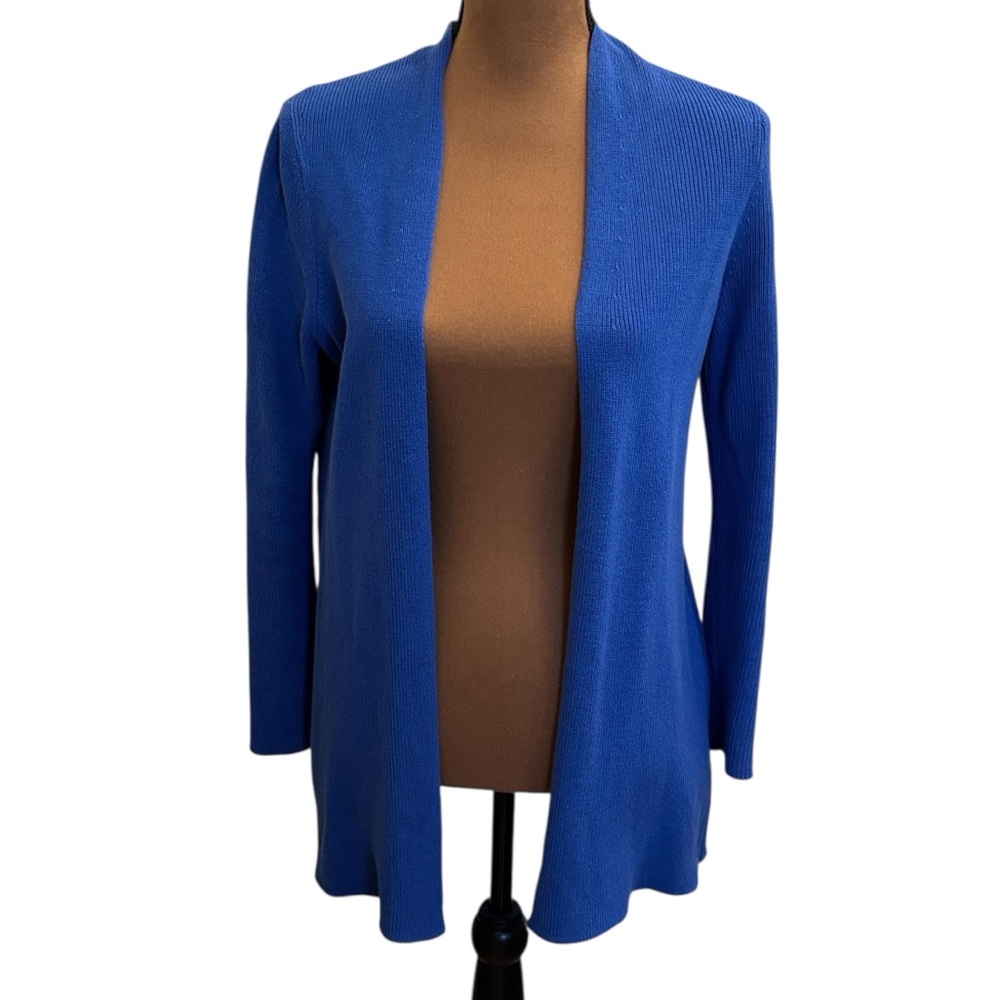 Talbots Blue Long‎ Open Front Cardigan Knit Sweater Size S/M Petite